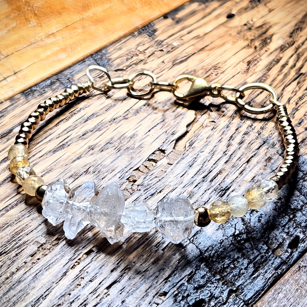 Earth Luxe: Natural Citrine & Double Terminated Herkimer Diamonds Bracelet - Picture 4 of 9